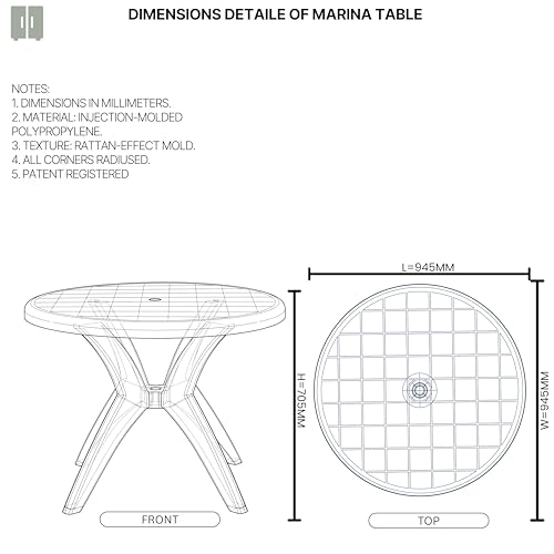 Image of Supreme Web Chair & Marina Table 5-Piece Set | Heavy Duty Plastic 4-Seater Dining Set for Living Room, Garden, Cafe & Outdoor Balcony, Color: Black