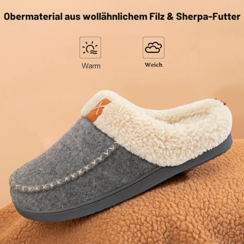 LongBay Damen Hausschuhe Warme Wool-Look mit Memory-Schaum Weiches Sherpa-Futter für Innen & Außen