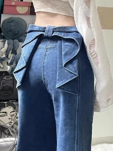 Y2k Bow Denim Wide - Leg Jeans for Women Vintage Streetwear Y2K Bow High-Waist Denim Pants2