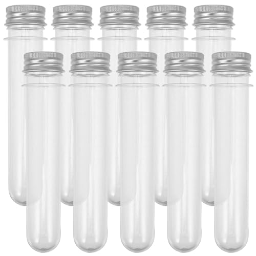 HOLIDYOYO 10pcs Clear Flat Test Tubes with Screw Caps, Plastic Tubes Containers 40ml Storage Tubes Candy Jars Bath Salt Tubes for Sample Testing Candy Dried Flowers