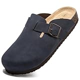 Vayfio Women‘s Suede Clogs Potato Shoes Cork Footbed Sandals Comfort Mules with Arch Support Slip On Slippers Navy 07