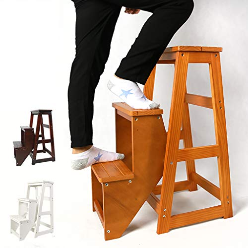 Taburete plegable de 3 niveles multifuncional escalera madera blanca 29x57x77 cm 6