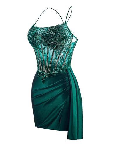 Rjer Satin Homecoming Dresses 2025 Short Lace Mermaid Bodycon Beaded Cocktail Party Dress4