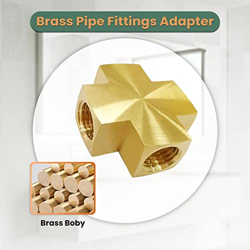 4 Way Brass Fitting 1/4 X 1/4 X 1/4 X 1/4 Inch Npt Female Thread Cross Pipe Fitting Barstock Cross Connector Brass Pipe Fittings #TOP7