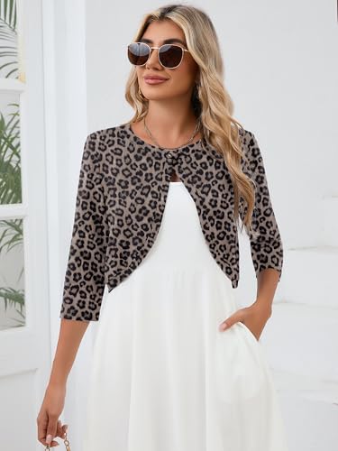 Image of Heymoments Women's 3 /4 Sleeve Casual Shrugs Lightweight Open Front Cropped Cardigan for Dresses