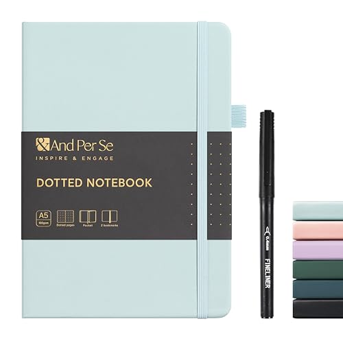 Journal à pois cyan et stylo pour organiser votre bullet journal A5 au quotidien