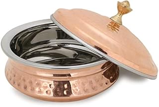 Zap Impex Hammered Copper and Stainless Steel Tableware- Dishes Serving Bowl Tureen with Lid