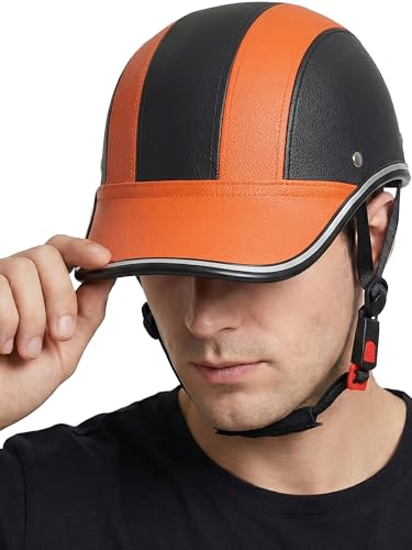 Image of Adult Baseball Cap Helmet - Urban Style for Golf, Low Profile Urban Commute PU Retro Leather Hat for Men & Women