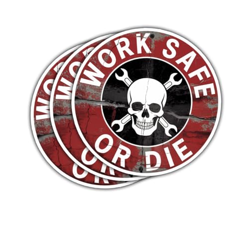 3Pcs Work Safe or Die Sticker Funny Industrial Safety Warning Gift for Skull Wrenches Work Safe or Die Stickers Construction Mechanic Welding Car Decal for Laptop Bottle Notebook Toolbox Hard Hat 3'