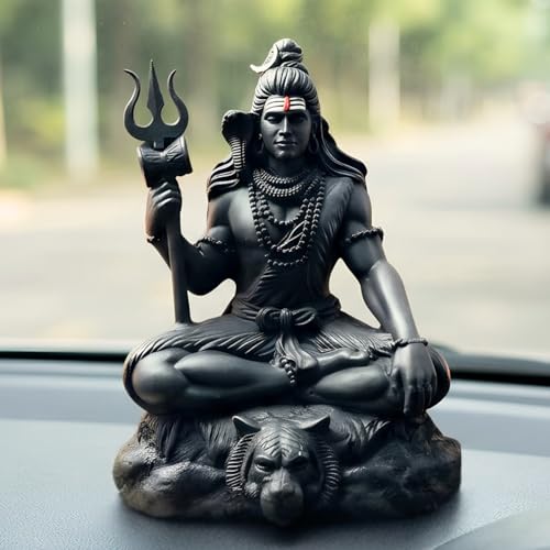 Image of Shiva Statue Car Dashboard Idol 3.5 Inch Black, Resin Shiv Ji for Birthday,Annivesary, Home & Office Pooja Room,Living Room Show Piece New House Warming Gift (Size: L-7 x W-5 x H-9 cm)