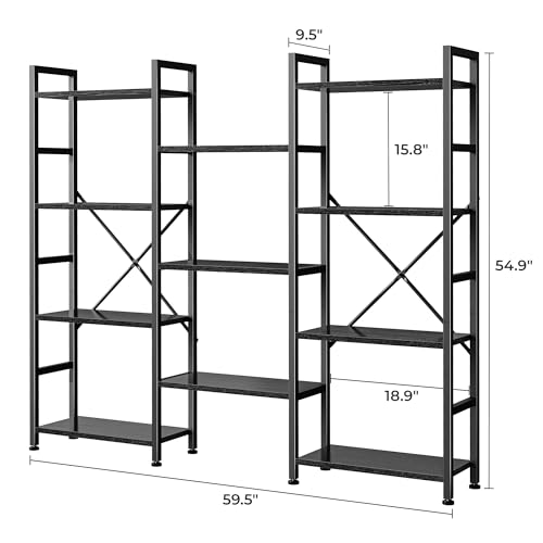 Image of SUPERJARE Triple Bookshelf, Bookcase with 11 Open Display Shelves, Wide Book Shelf Book Case for Home & Office, 4 Tier, Black