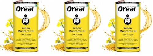 Image of Oreal Yellow mustard 5 Litres can, cold pressed unrefined mustard | Pili sarso cooking Oil (From the House of Pansari) (Pack of 3)