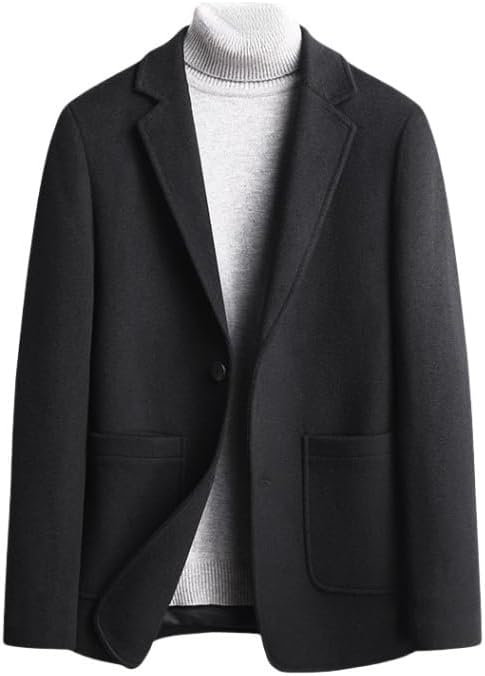 Chaqueta Americana de Mezcla de Lana para Hombres, Americana Vintage de Tweed, Cuello Muescado Forrado Chaquetas de Lana, Abrigo Corto de Negocios Casual, Abrigo Cortavientos con Bolsillo
