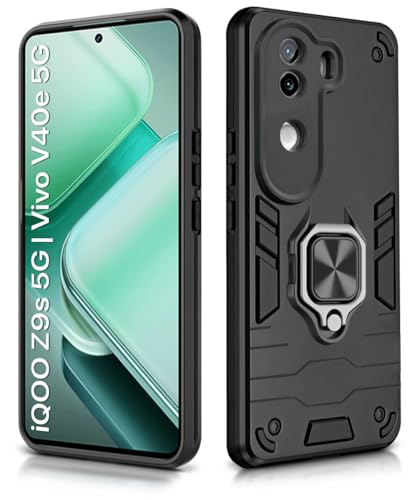Image of WOW IMAGINE Shock Proof Back Case Mobile Cover for iQOO Z9s 5G | Vivo V40e 5G | Back Cover Case (Tough Armor | Hybrid PC + TPU | Ring Holder & in-Built Kickstand | Black)