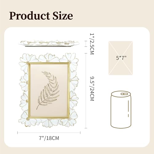 Image of Antique Floral Picture Frame - Resin & Glass Victorian-Style Frame for Tabletop or Wall Decor (White, 5 inch x 7 inch)