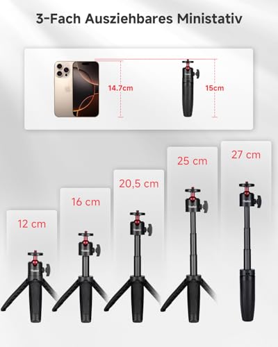 Rollei Ministativ Comfort Desktop, Tischstativ mit 360° Kugelkopf für DSLR DSLM & Kompakt-Kameras Mini Stativ Tragbar 2-in-1 Kamerastativ Klein & Handy Stativ, Ministativ-Handystativ-Tischstativ-Klein