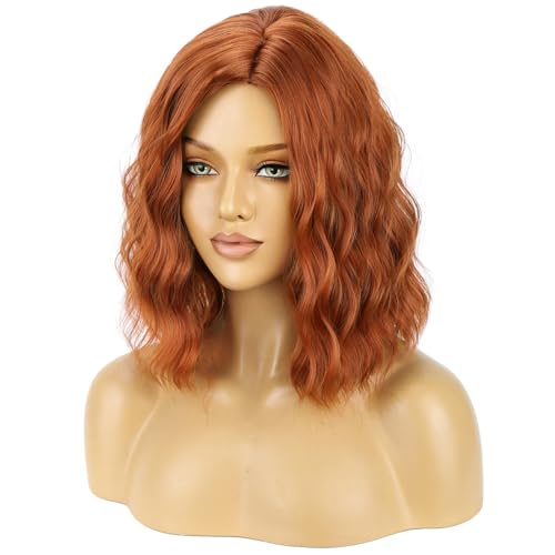 Image of BERON Red Orange 14 inch Women Wigs Girls Red Head Short Curly Wavy Hair Wig Dark Orange Body Wave Halloween Cosplay Costume Daily Party Wigs