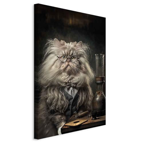 murando AI Acoustic Canvas Wall Art Cat 80x120 cm / 32x48 picture with acoustic foam sound absorption print image Artwork 1 pc room acoustics soundproofing Professor Scientist Animal g-H-10027-b-b