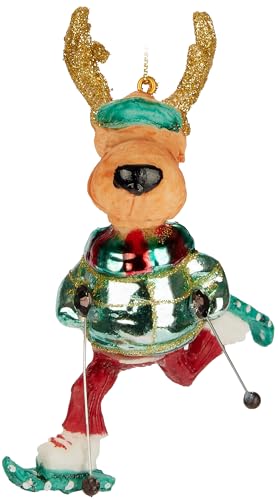 BRUBAKER Elch Skifahrer - Handbemalte Weihnachtskugel aus Glas - 12,5...