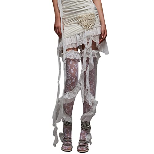 SOLILOQUY Women Lace Thigh High Socks Y2k Kawaii Knee High Lace Floral Socks Ruffled Long Stockings Fairy Grunge Streetwear4