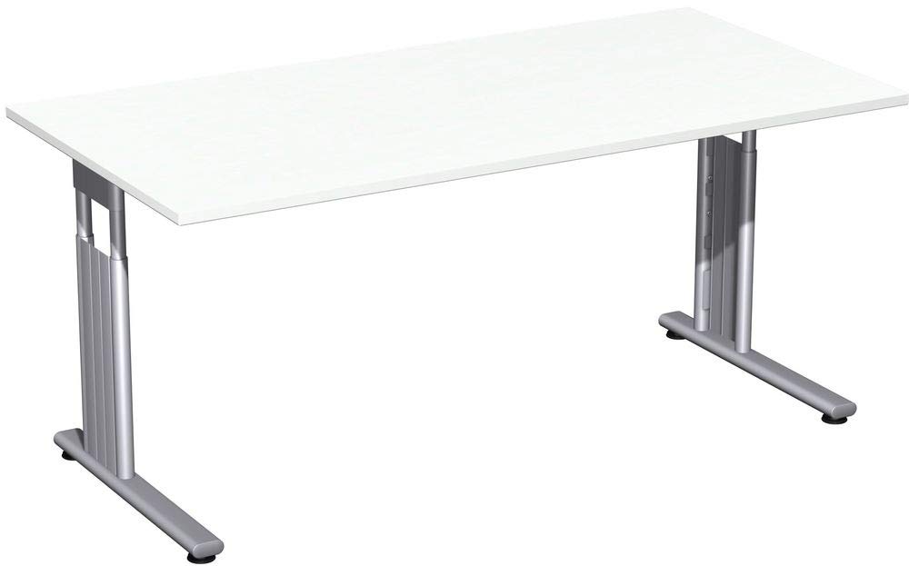 C Fuß Flex Schreibtisch, weiß/Silber, 160 x 80 x 68-82 cm