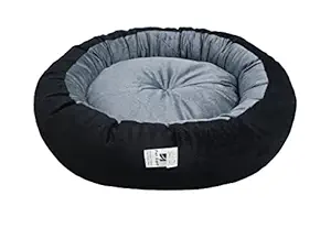 Pet Kart Dog Cat Pet Bed Ultra Soft Export Quality Polyester Velvet Dual Color Reversible Round Shape Grey Black Pet Bed-Large