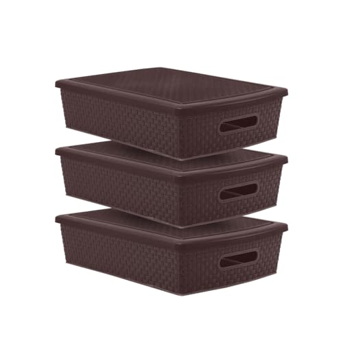 Opiniones y reviews de Cestos de plastico disponible en línea para comprar. 42 Guateplast - Set de 3 Cestas Plásticas Rectangulares de 12 Litros | Contenedores Plásticos para Organizar el Hogar | Organizadores | Cajas de Plástico | Color Chocolate