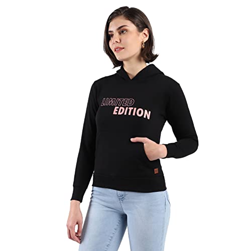 Image of PINACOLADA Women's Cotton Solid Printed Sweatshirt with Hoodie, Regular Fit for Casual Wear Full Sleeve Sweatshirt Crafted with Comfort Fit and High-Performance for Everyday Wear