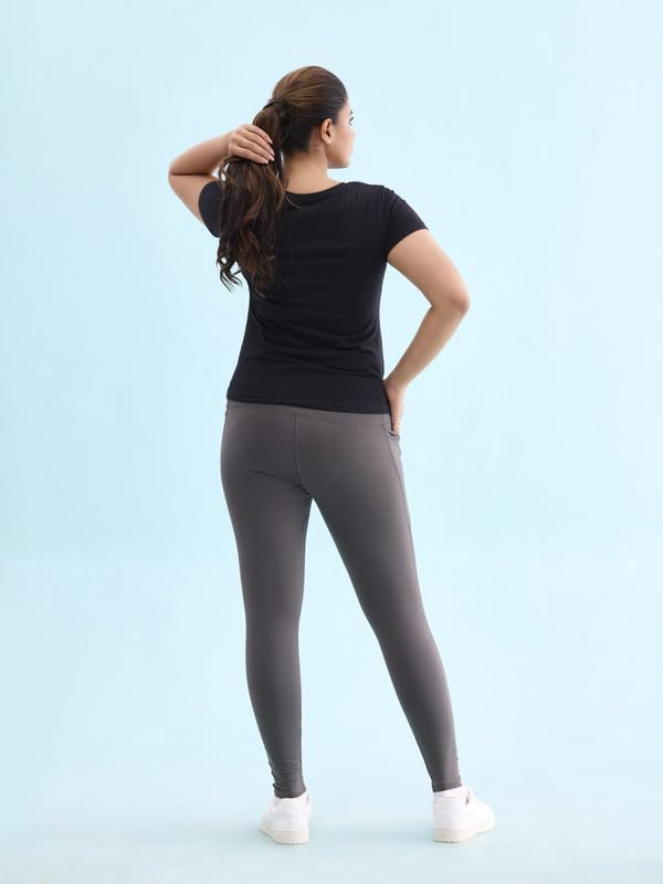 Image of GO COLORS Solid Nylon Stretch Ankle Length Training Tights | High Rise, Side Pockets