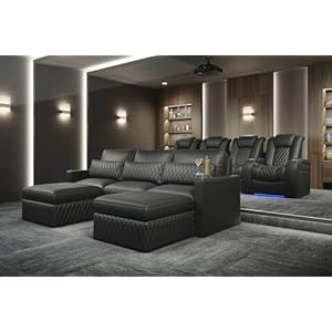 Seatcraft diamante home theater seating living room power recline italian leather powered headrests cupholders usb charging ambient lighting arm storage single recliner black  urban country home decor