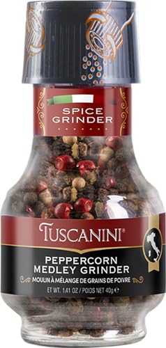 Tuscanini Peppercorn Medley Spice Grinder, 1.41oz | Premium Glass Jar | Easy Grip | No Fillers| Product of Italy | Kosher