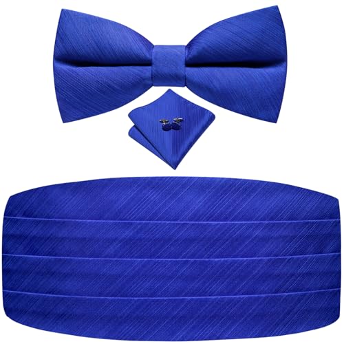 Image of Dubulle Mens Cummerbund and Bow Tie Set Paisley Floral Pretied Bowties for Men Pocket Square Cufflinks Wedding Business