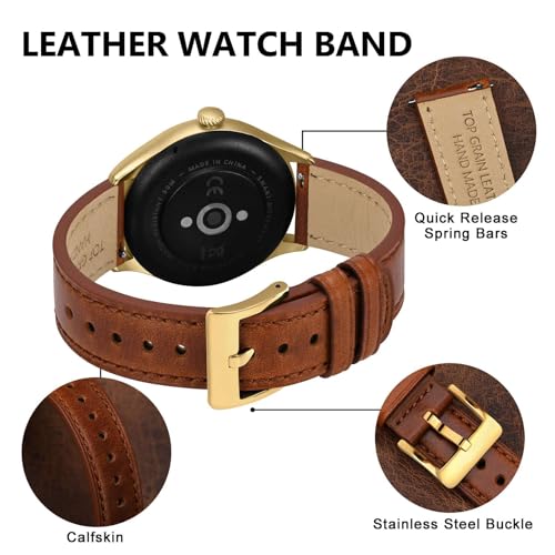 BISONSTRAP Leather Watch Straps, Classic Oil Waxed Leather, Quick Release Replacement Band for Men and Women, Band Width 18mm 20mm 22mm