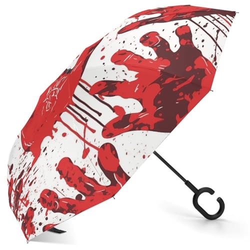 Parapluie à l'envers automatique coupe-vent et anti-UV à motif sanglant