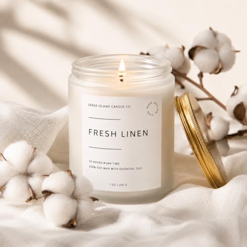 Fresh Linen Scented Candle for Home Scented 50+ Hrs Long Lasting100% Natural Soy Wax Clean Linen...