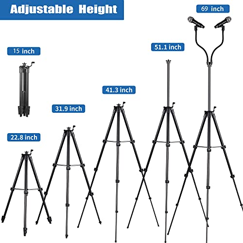 Kereal Microphone Stand Tripod Double Gooseneck For Most Mic, Portable Multifunction Mic Floor Stand Adjustable Height 15” To 69” With Two Mic Clip And Phone Holder For Singing, Studio, Karaoke,Dj #TOP3