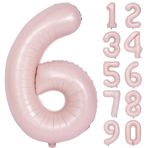 Image of 40 In Matte Pink Birthday Number Balloons 6 Helium Foil Mylar Balloon