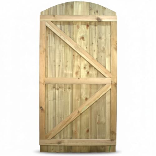 Arch Top Wooden Garden Gate 6x3ft - Feather Edge Fully Framed Treated Timber Door, H:6ft x W:3ft Ideal for Outdoor Pathway Home Access (High: 180cm x Wide: 90cm)