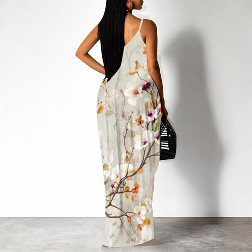 Image of SUZONANA Women's Plus Size Summer Dresses Spaghetti Print Maxi Dresses Long Loose Sundresses