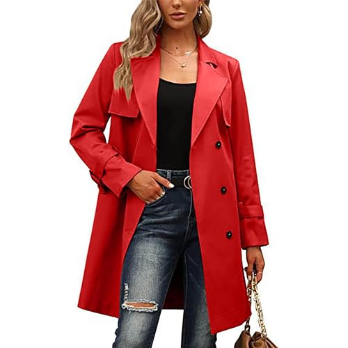 Mid Long Trench Coat for Women Double Breasted Classic Lapel Windproof Overcoat Fashion Outerwear with Belt4