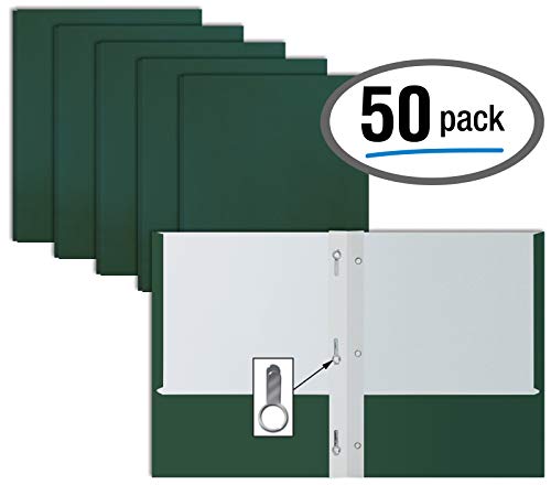 Dark Green Paper 2 Pocket Folders with Prongs, 50 Pack, by Better Office