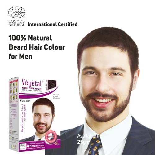 Vegetal Bio Colour - Experience Dark Brown Beard Hair Color for Men, Ammonia-Free, PPD-Free, 100% Organic, and Herbal, Safe and Effective Beard Dye, Complete Kit Included 25g