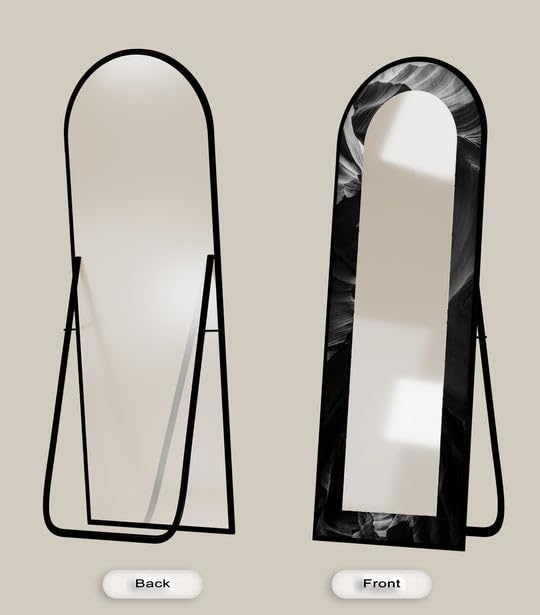 Specchio da pavimento con struttura in marmo nero, lunghezza totale 50,8 cm x 167,8 cm, specchio da pavimento colorato con cornice nera