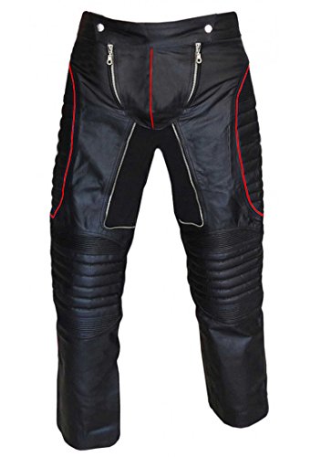 Mens Sexy Real Black Leather X-Men Style Jeans Pants Trousers Blue Piping
