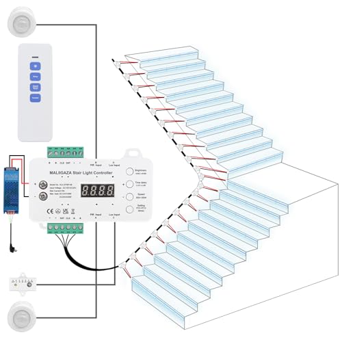 MALIIGAZA Illuminazione intelligente per scale a 20 livelli, luce bianca fredda 6000 K, con sensore di movimento e sensore di luce, illuminazione automatica per gradini interni, facile installazione