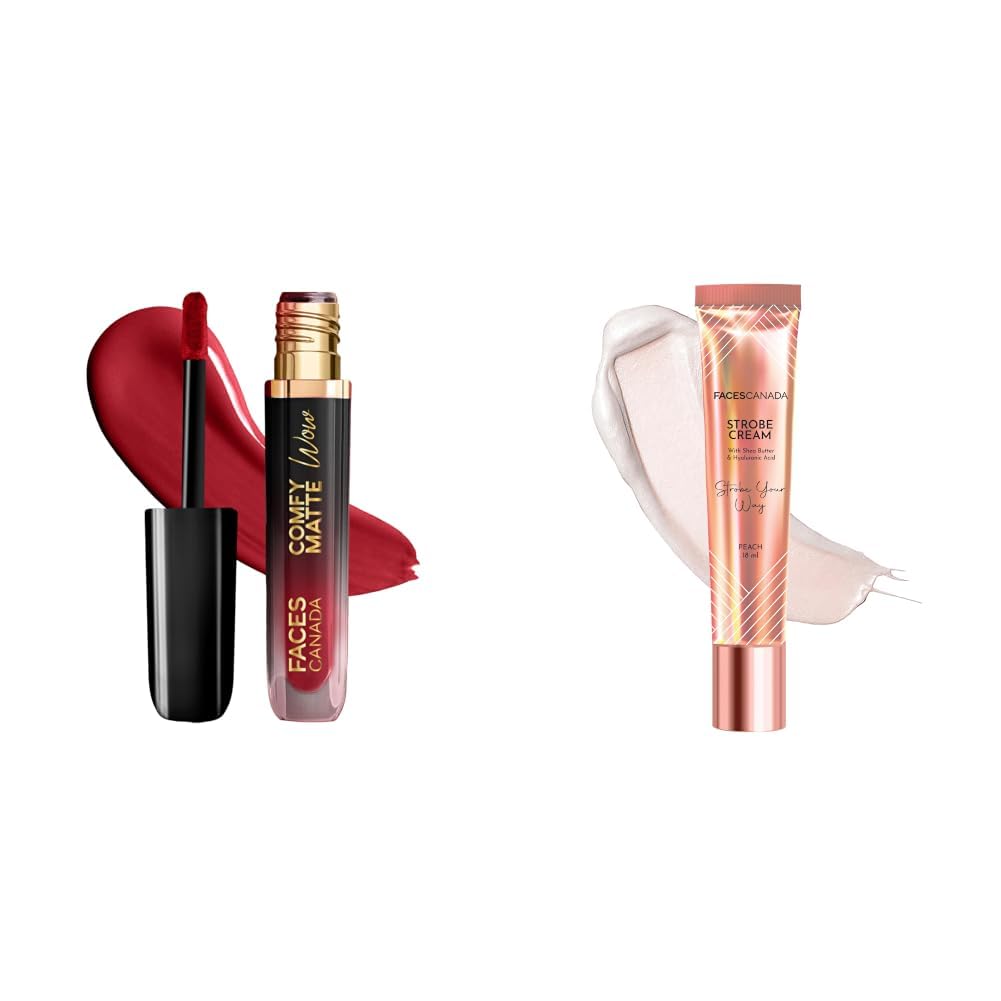 FACESCANADA Comfy Matte Wow Liquid Lipstick Maroon Maven 05 3.8ml & Strobe Cream Mini- Peach, 18ml-image-38