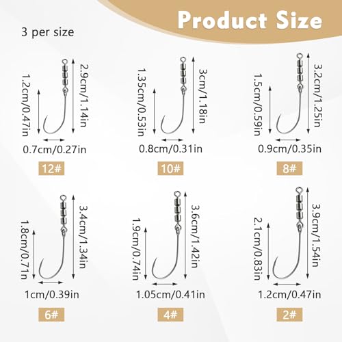 18 Stück Angelhaken mit Widerhaken, 6 Größen Rotierende Wirbelhaken für Forellen Angeln – Rotate Fishing Rig Hooks, Forellen Rotor Haken Angelwirbel, Perfekt für Meeres- und Süßwasserangeln
