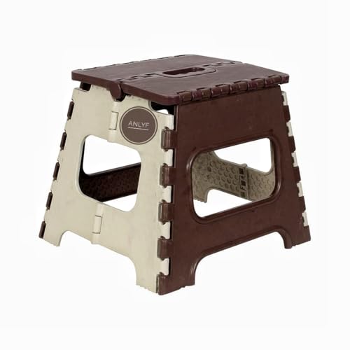 Image of 12 Inch Super Strong Folding Step Stool to Support Adults and Safe Enough for Kids. Opens Easy with One Flip. Great for Kitchen, Bathroom, Bedroom, Kids or Adults (Brown)