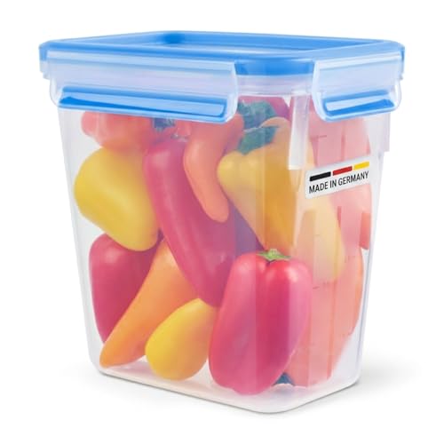 EMSA Clip & Close Frischhaltedose, rechteckig, 1,5 L, mit Deckel, Aufbewahrungsbox, 100 Prozent dicht, spĂĽlmaschinen-, gefrier-, mikrowellenfest, Transparent, Blau, Made in Germany, 508543