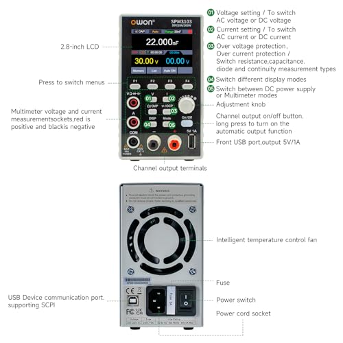 OWON SPM3103 Programmable DC Power Supply (0-30V,0-10A) 2 in 1 DC Power Supply and Multimeter Programmable Industrial Power Supply 300W Output Power, Lab Bench Power Supply, 4 1/2 digits multimeter